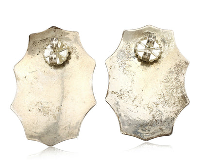 Navajo Earrings .925 Silver Crescent Valley Turquoise Native American Artist C80