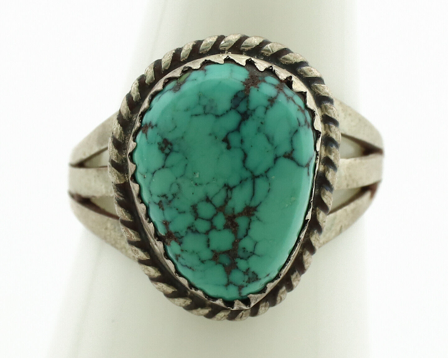 Navajo Ring .925 Silver Natural Spiderweb Turquoise Native Artist C.1980's