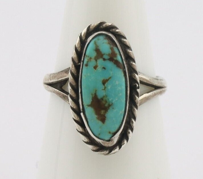 Navajo Handmade Ring 925 Silver Kingman Turquoise Native Artist C.80's