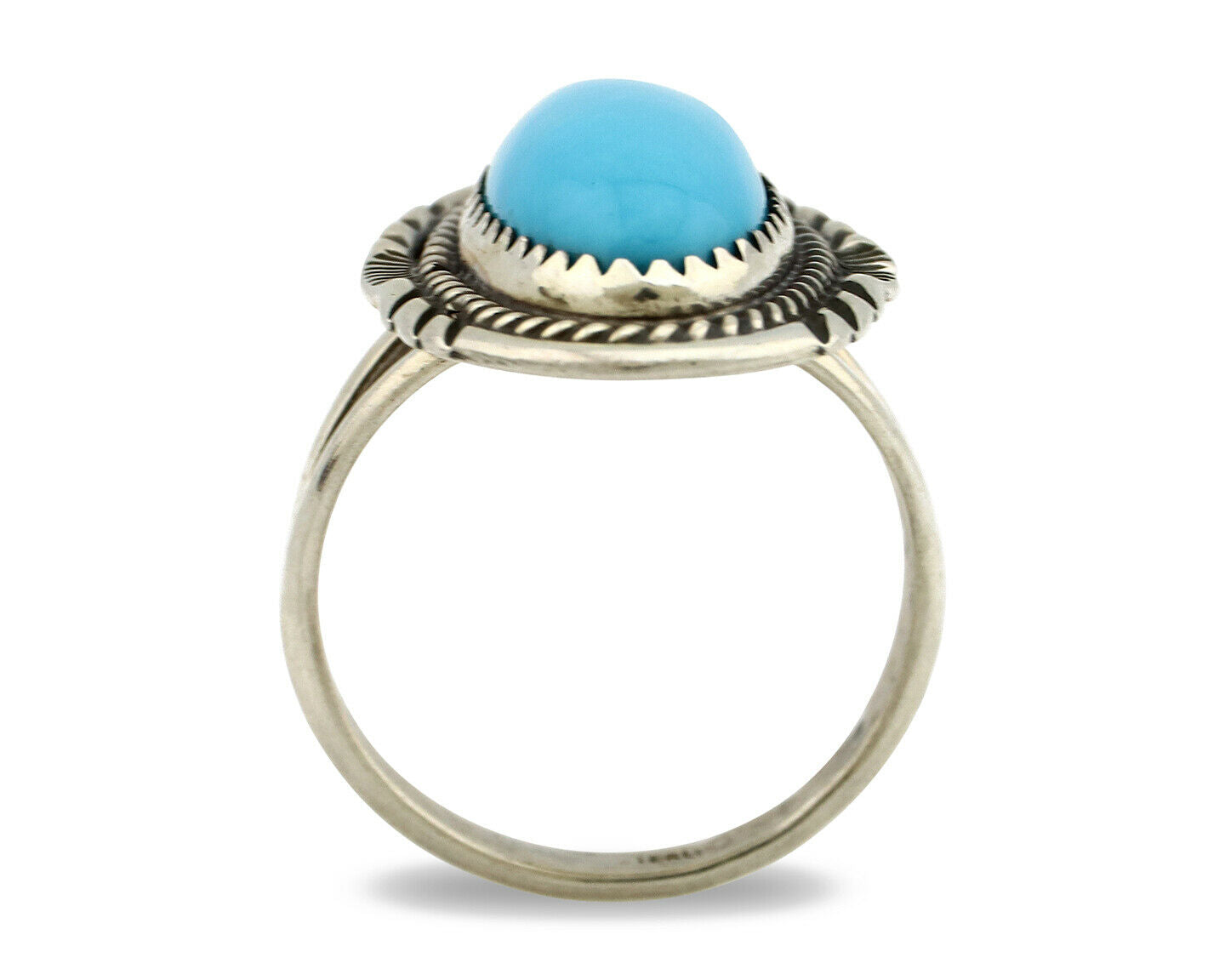 Navajo Ring .925 Silver Sleeping Beauty Turquoise Artist Signed Anna Begay C80s