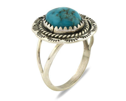 Navajo Ring .925 Silver Kingman Turquoise Native American Artist C.1980's