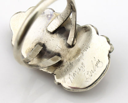 Navajo Ring 925 Silver Mediterranean Coral Artist Signed Justin Morris C.80's
