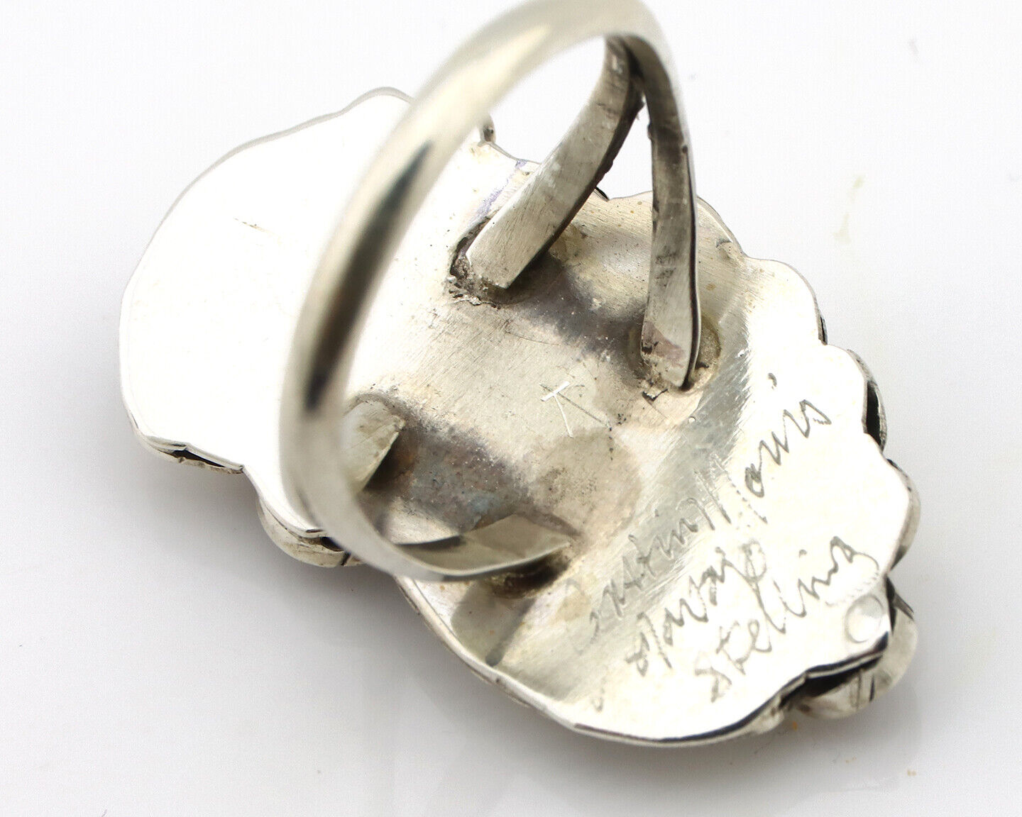 Navajo Ring 925 Silver Mediterranean Coral Artist Signed Justin Morris C.80's