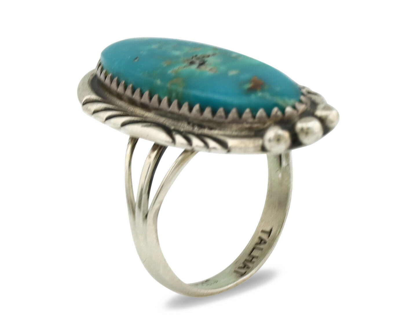 Navajo Ring .925 Silver Nevada Turquoise Native American Artist C.1980's