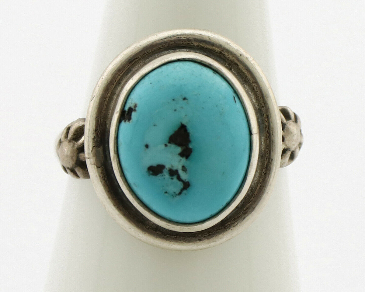 Navajo Ring .925 Silver Sleeping Beauty Turquoise Native American Artist C.1980s