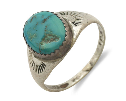 Zuni Ring .925 Silver Natural Blue Turquoise Native American Artist C.1980's
