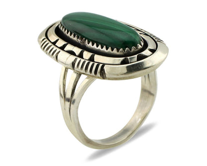 Navajo Ring 925 Silver Natural Malachite Artist Signed William Denetdale C.80's