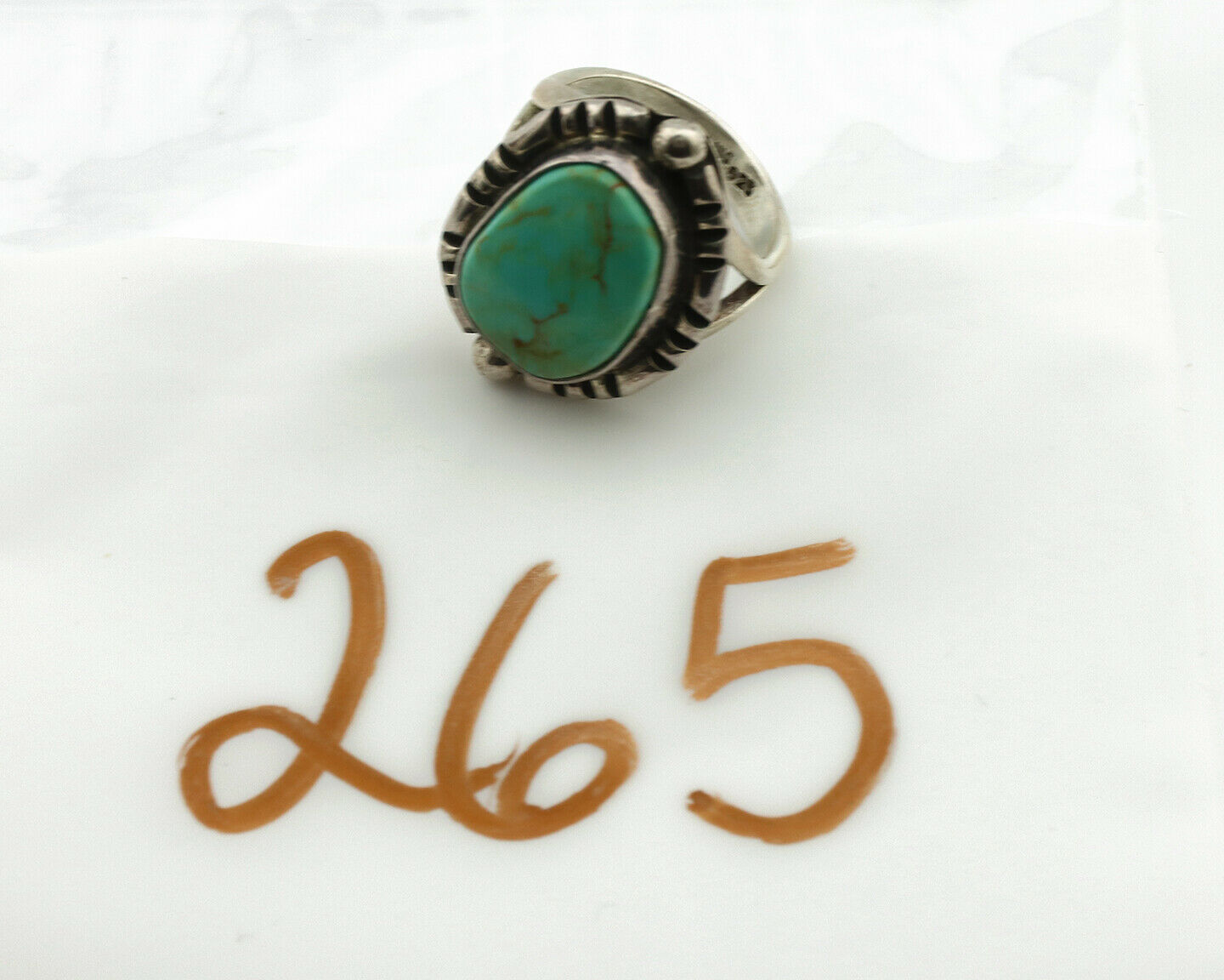 Navajo Ring .925 Silver Kingman Turquoise Artist Signed Gecko C.1980's