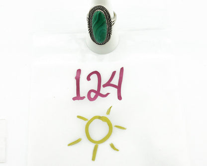 Navajo Ring 925 Silver Natural Green Malachite Signed William Denetdale C.80's