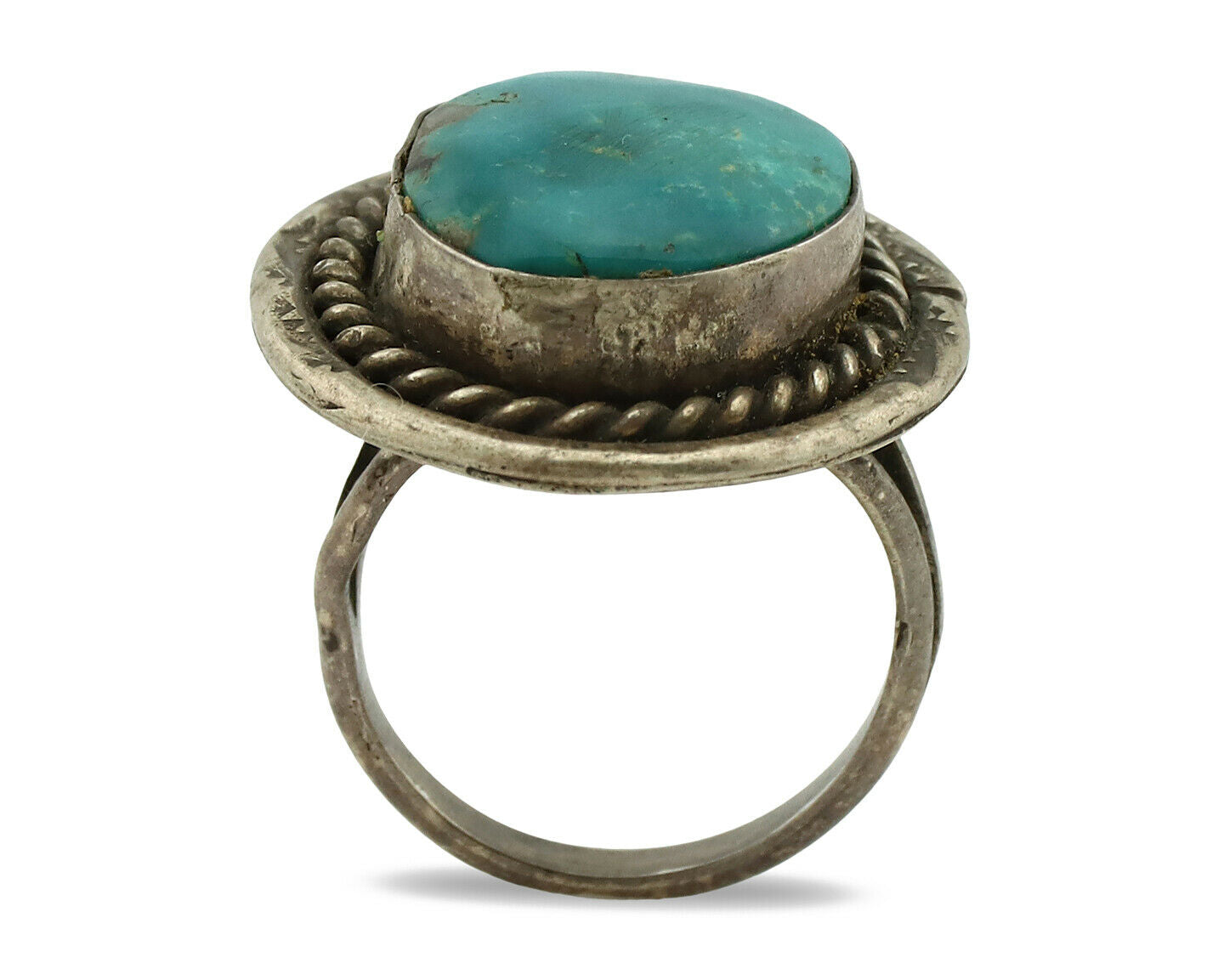 Navajo Ring .925 Silver Blue Turquoise Native American Artist C.1980's