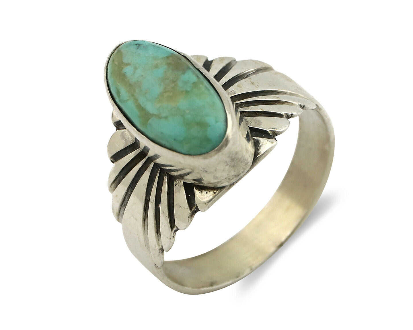 Navajo Ring .925 Silver Kingman Turquoise Artist Signed Apache C.80's