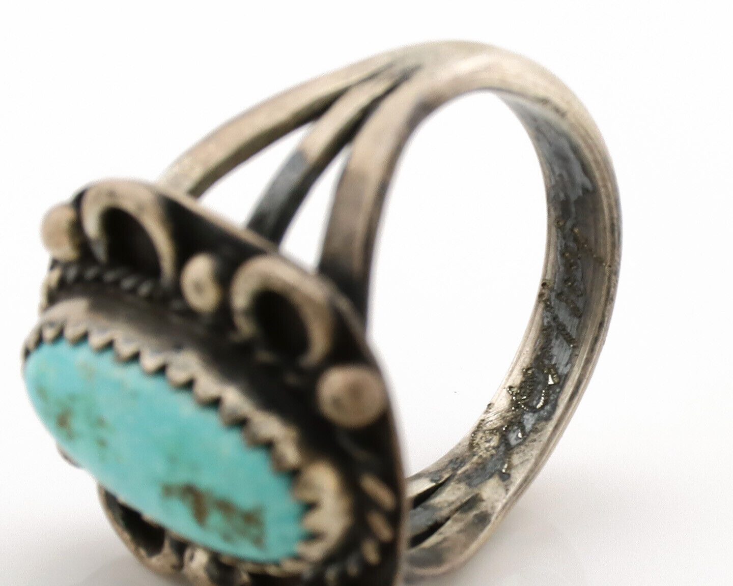 Navajo Ring .925 Silver Kingman Turquoise Artist Signed F C.80's