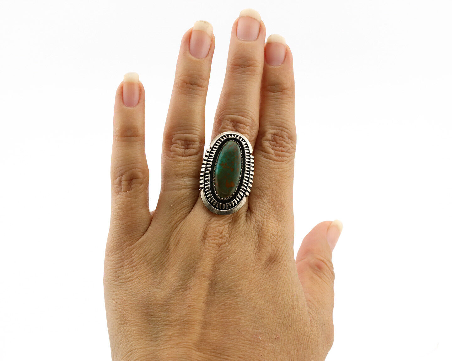 Navajo Ring .925 Silver Nevada Turquoise Native American Artist C.1980's