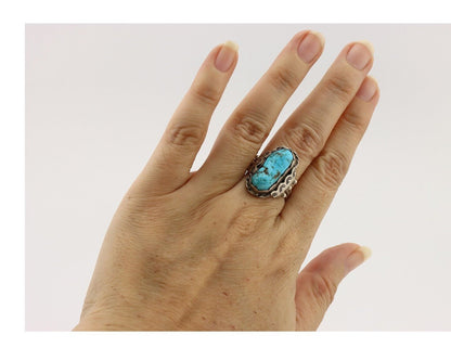 Navajo Ring 925 Silver Blue Gem Turquoise Artist Signed Tony Guerro C.80's
