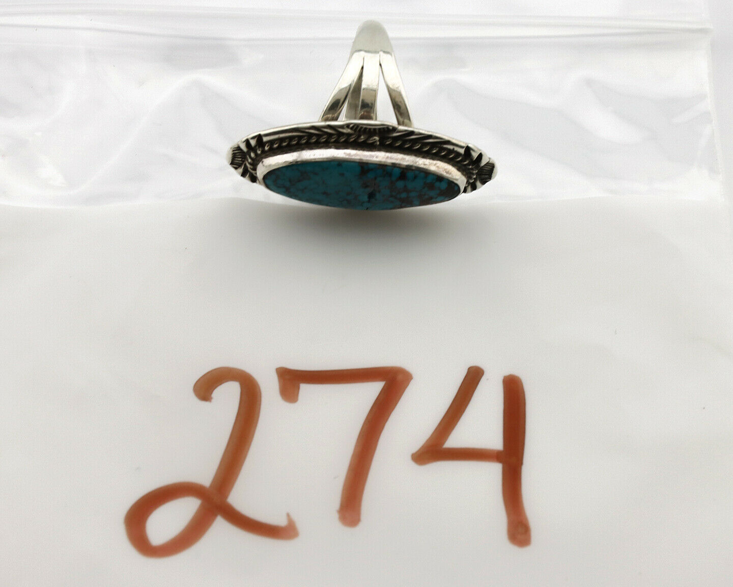 Navajo Ring .925 Silver Black Spiderweb Turquoise Native American Artist C.80's