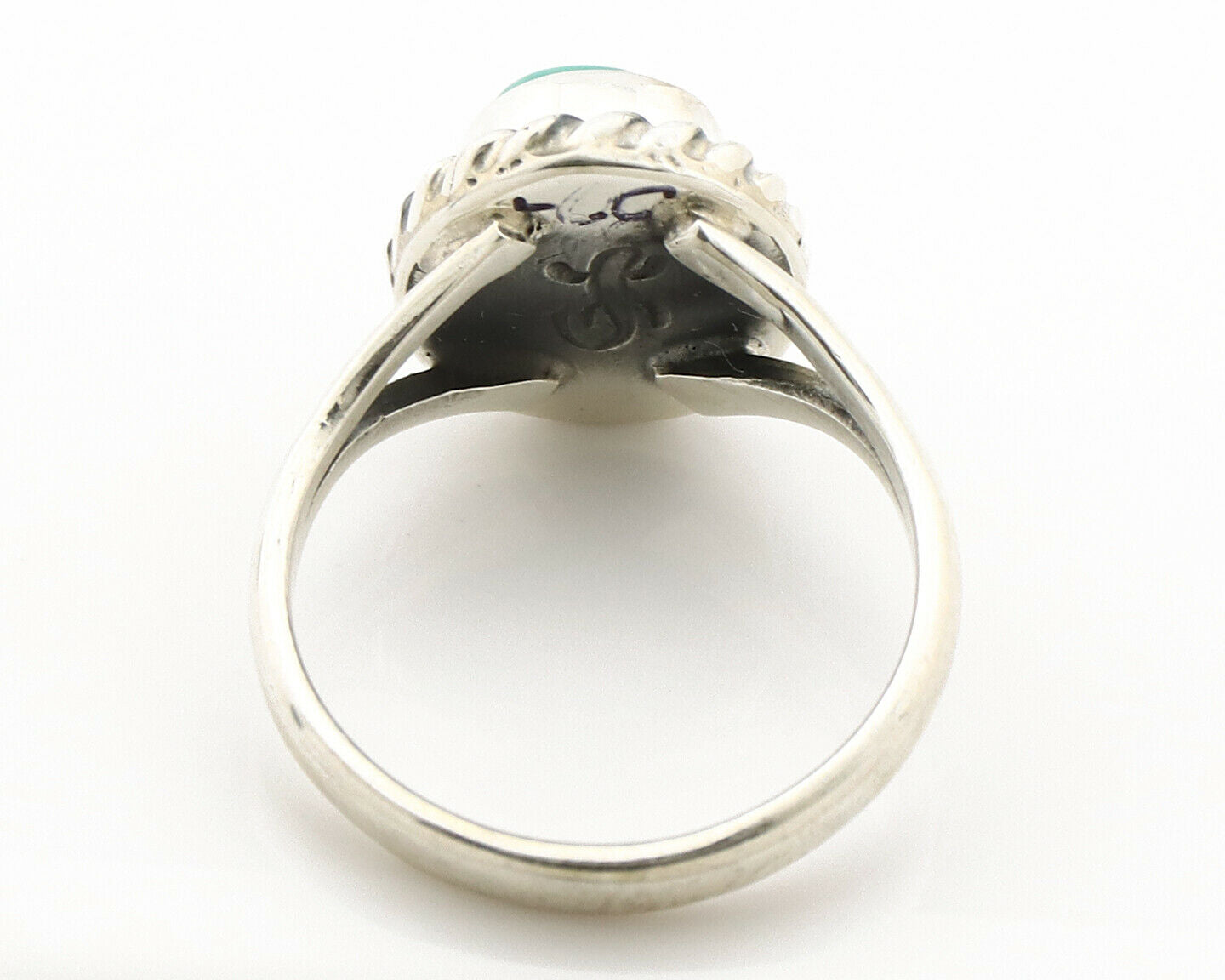 Navajo Ring .925 Silver Kingman Turquoise Artist Signed Gecko C.90's