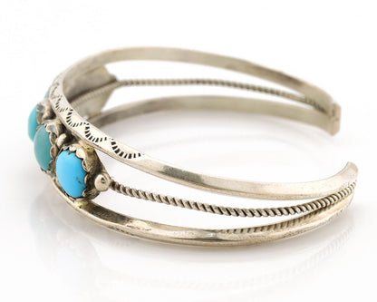 Navajo Bracelet .925 Silver Natural Blue Southwest Turquoise Signed R C.80's