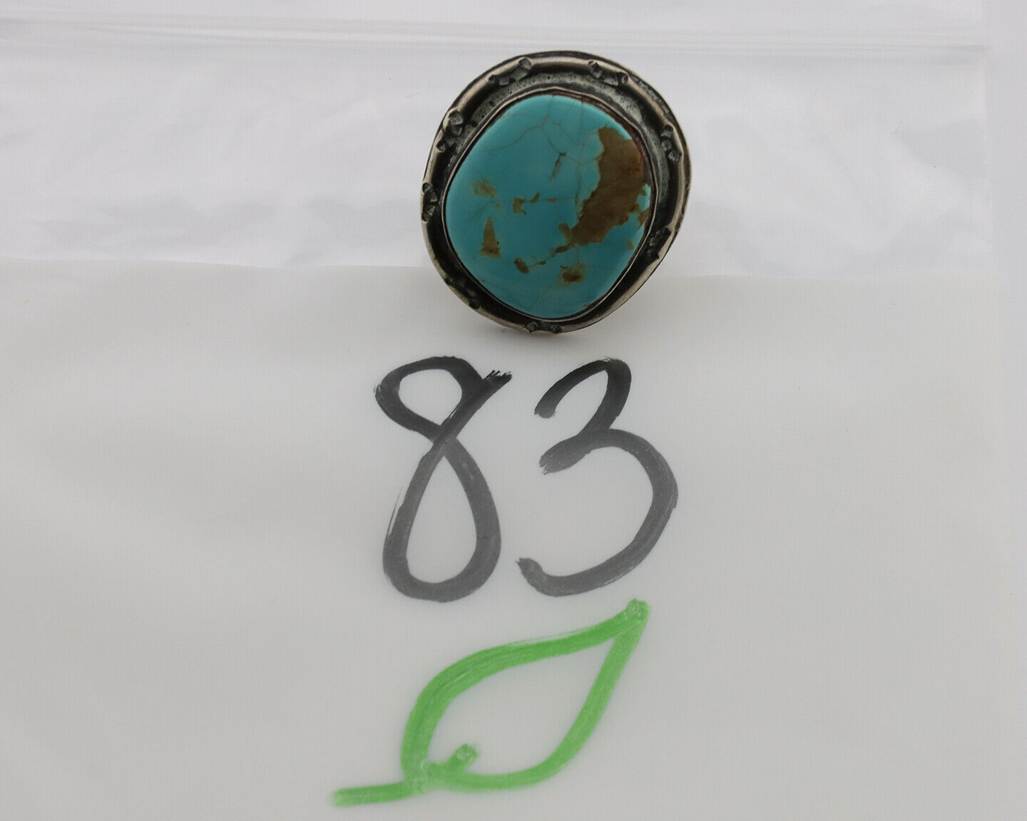 Navajo Ring .925 Silver Globe Turquoise Native American Artist C.1980's