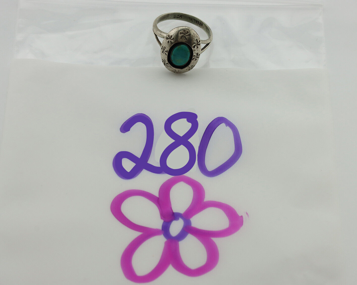 Navajo Ring .925 Silver Kingman Turquoise Native American Artist C.1980's
