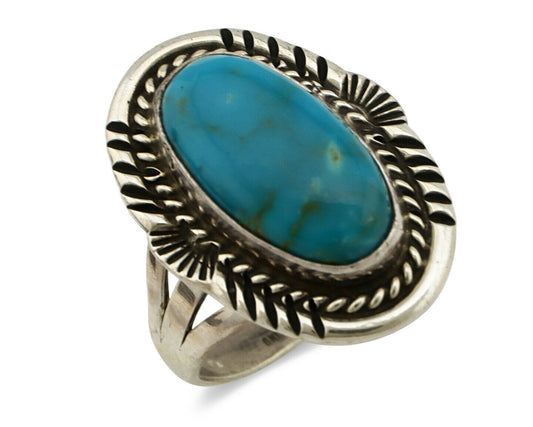 Navajo Ring .925 Silver Turquoise Mountain Signed M Begay C.80's