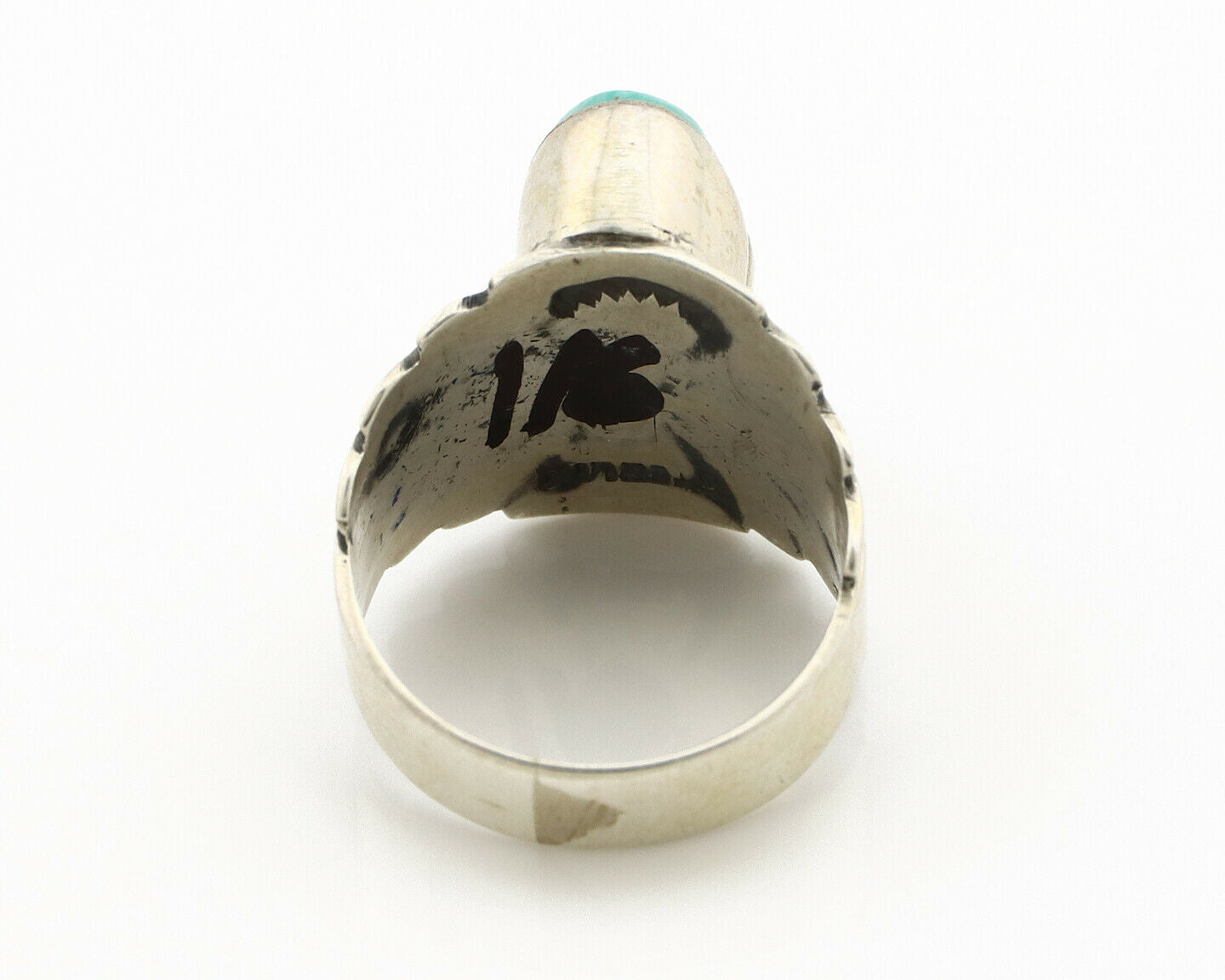 Navajo Ring .925 Silver Kingman Turquoise Artist Signed Apache C.80's