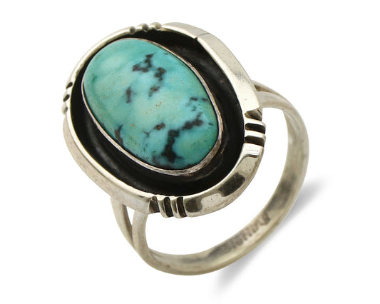 Navajo Ring .925 Silver Blue Nevada Turquoise Native American Artist C.80's