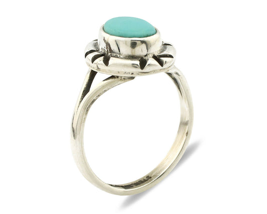 Navajo Ring .925 Silver Kingman Turquoise Artist Signed Gecko C.90's