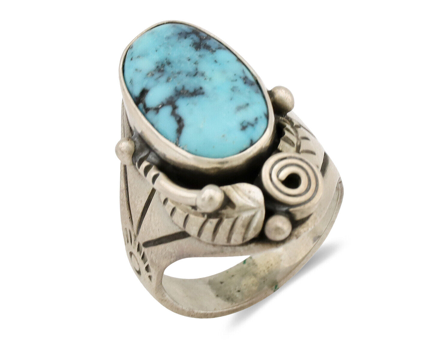 Navajo Ring .925 Silver Natural Blue Turquoise Native American Artist C.1980's