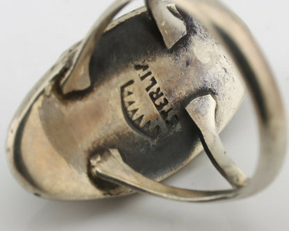 Navajo Ring .925 Silver Natural Mined Turquoise Native Artist Signed C.80's