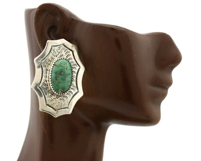 Navajo Earrings .925 Silver Crescent Valley Turquoise Native American Artist C80