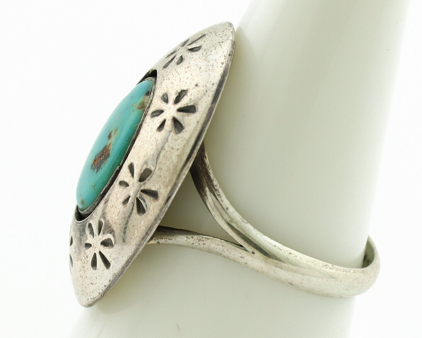 Navajo Ring .925 Silver Natural Blue Turquoise Native American Artist C.1980's
