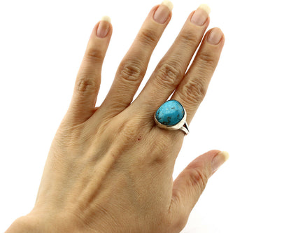 Navajo Shield Ring .925 Silver Blue Turquoise Native American Artist C.80's
