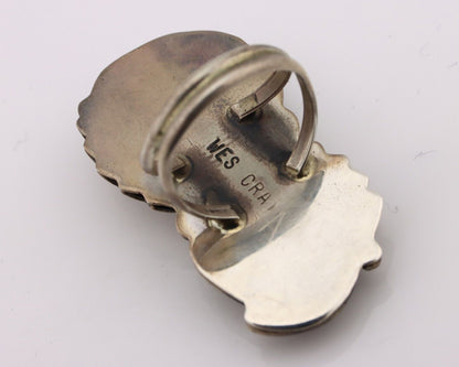 Navajo Ring 925 Silver Blue Turquiose & Coral Artist Signed Wes Craig C.80's