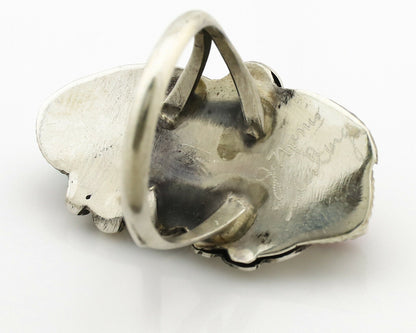 Navajo Ring .925 Silver Turquoise & Coral Artist Signed J Morris C.80's