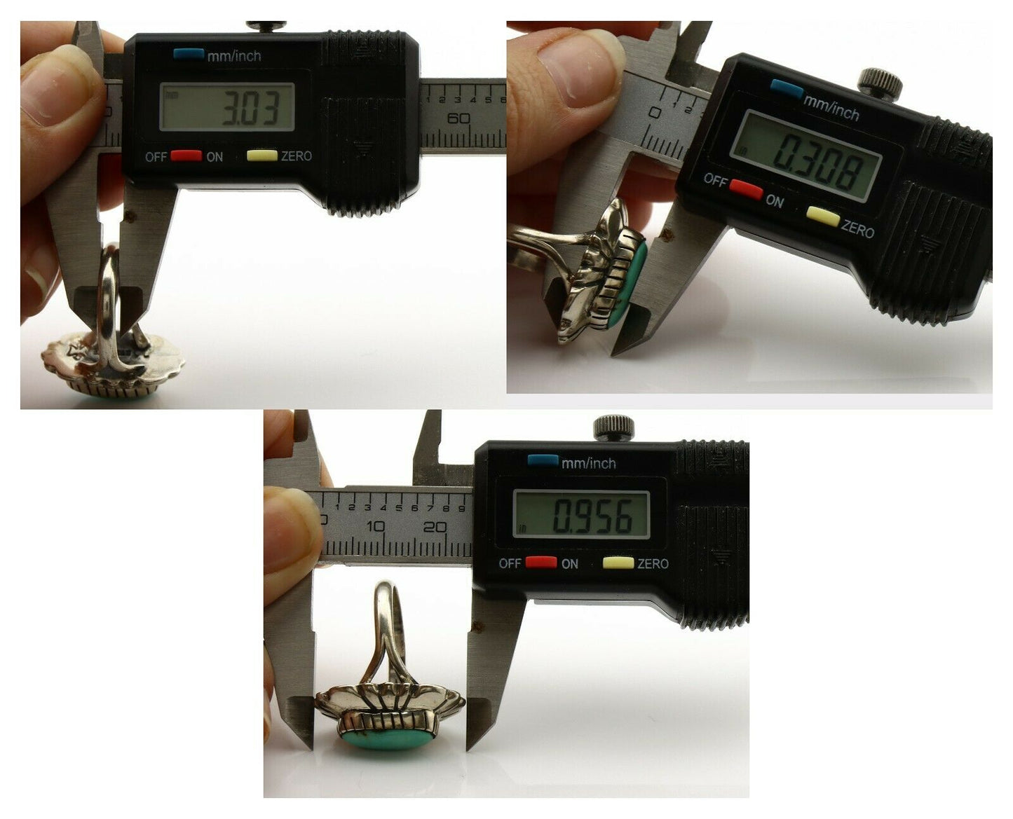 Navajo Ring .925 Silver Green Turquoise Artist Signed M Montoya C.80's