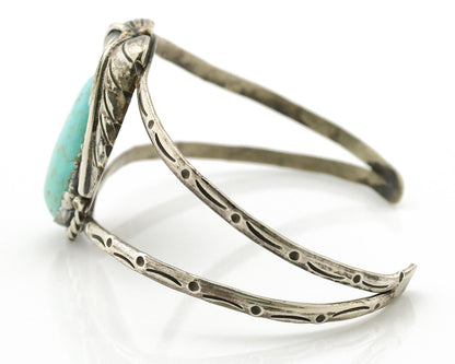 Navajo Bracelet .925 Silver Powder Blue Natural Turquoise Signed Sun C.80's
