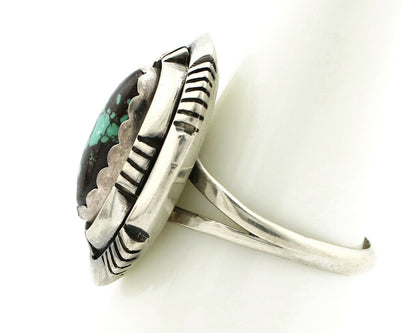 Navajo Ring .925 Silver Spiderweb Turquoise Artist Signed L. M. Nez C80s