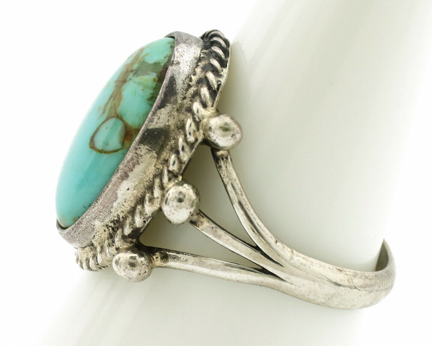 Navajo Ring .925 Silver Kingman Turquoise Artist Signed MC C.1980's
