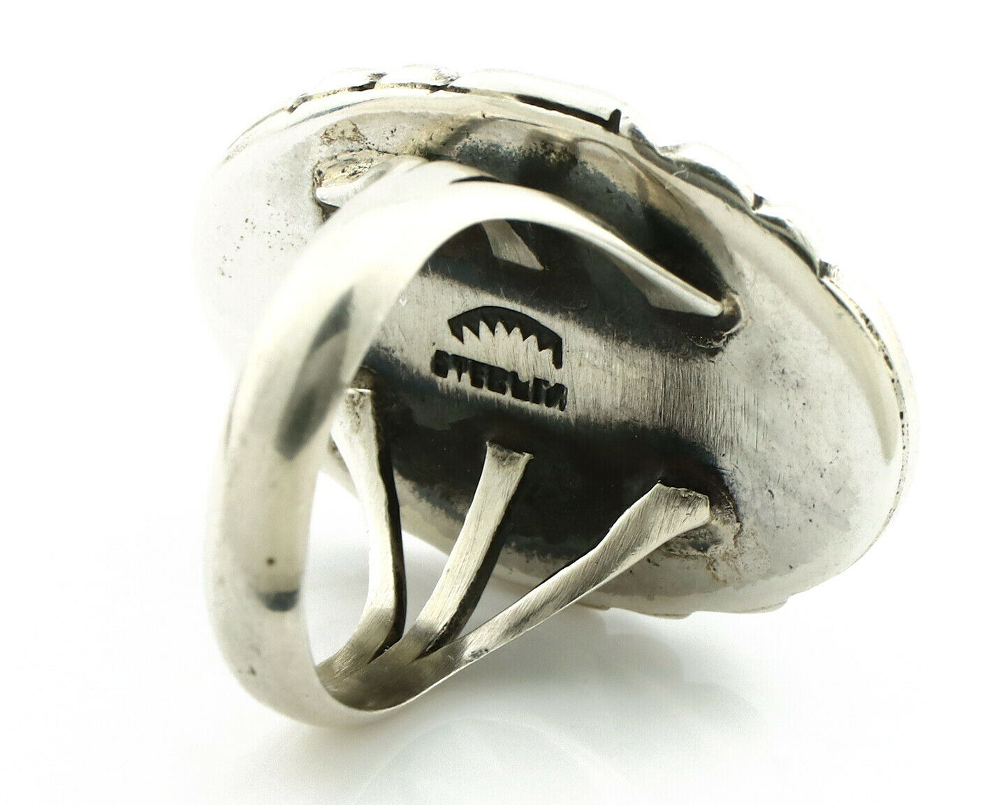 Navajo Ring .925 Silver Natural Uncolored Green Turquoise Signed Apache C.80's