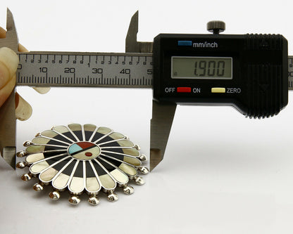 Zuni Signed Artist Victoria Unkestine Inlaid .925 SOLID Silver Tewa Pendant Pin