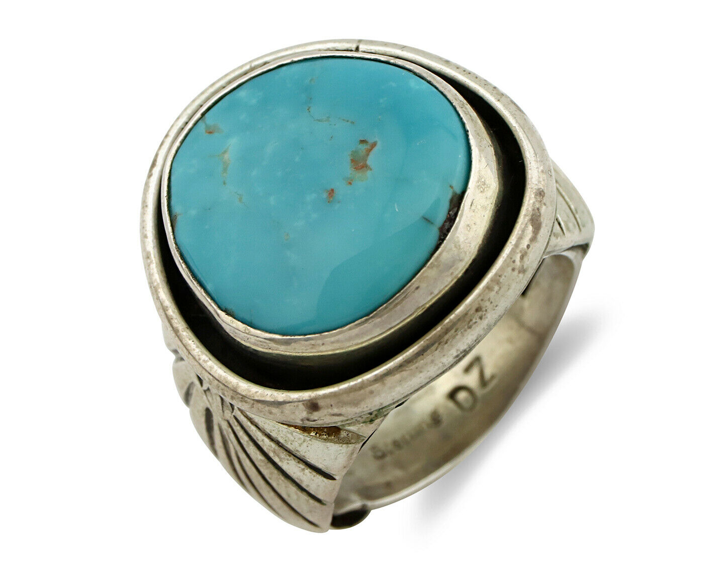 Navajo Ring .925 Silver Blue Turquoise Signed Aritst DZ C.80's