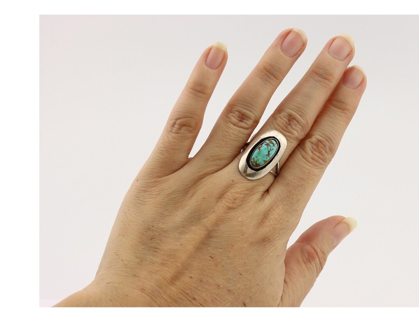 Navajo Ring 925 Silver Natural Blue Turquoise Artist Signed M Montoya C.80's