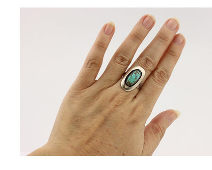 Navajo Ring 925 Silver Natural Blue Turquoise Artist Signed M Montoya C.80's
