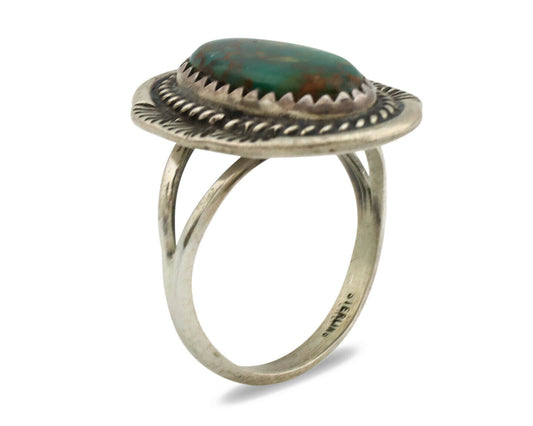 Navajo Ring .925 Silver Green Turquoise Native American Artist C.1980's