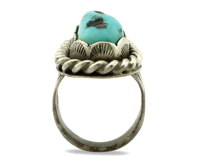 Navajo Ring 925 Silver Castle Dome Turquoise Native American Artist C.1980's