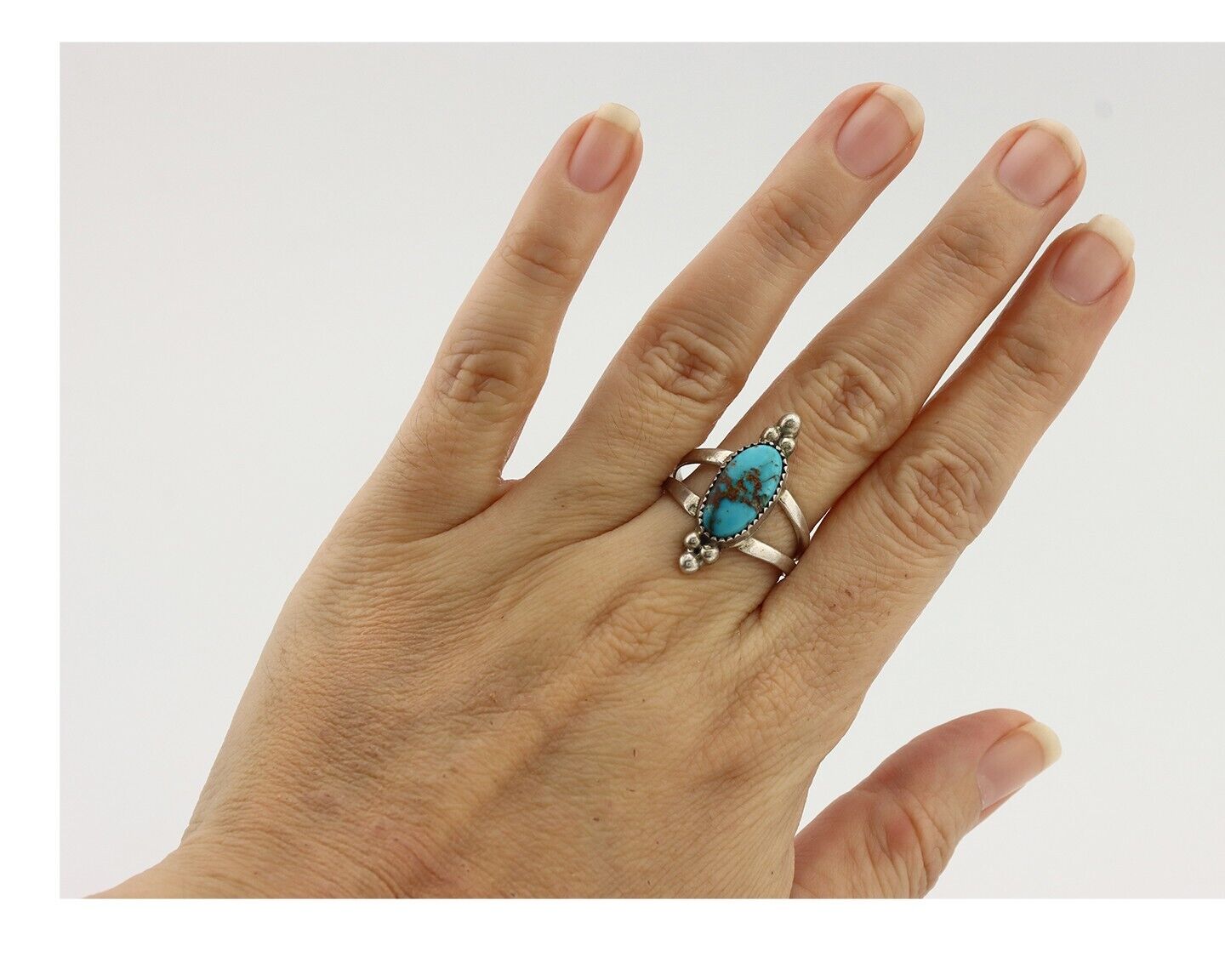 Navajo Ring .925 Silver Bisbee Turquoise Native American Artist C.80's
