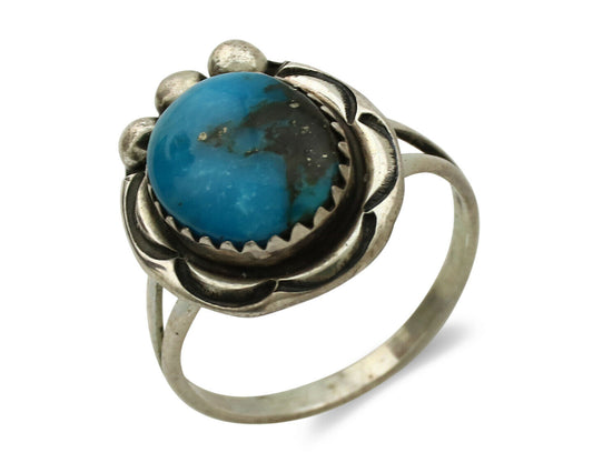 Navajo Ring .925 Silver Blue Turquoise Native American Artist C.1980's