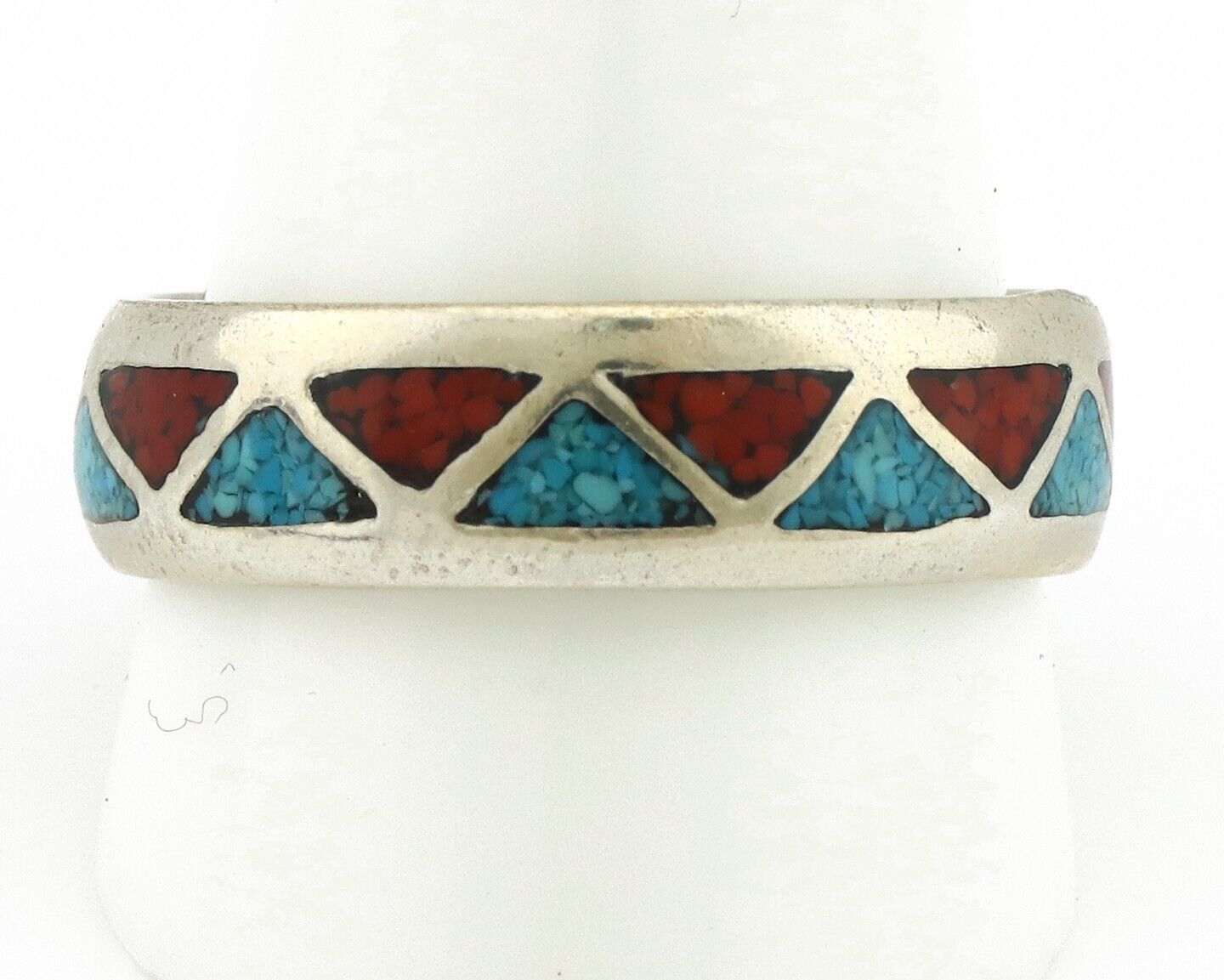 Navajo Ring 925 Silver Natural Turquoise & Coral Native American Artist C.80's