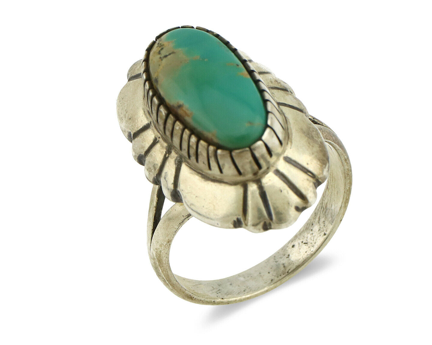 Navajo Ring 925 Silver Green Turquoise Artist Signed M Montoya C.80's