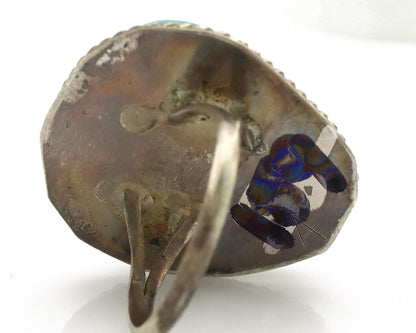 Navajo Ring 925 Silver Globe Turquoise Native American Artist C.1980's